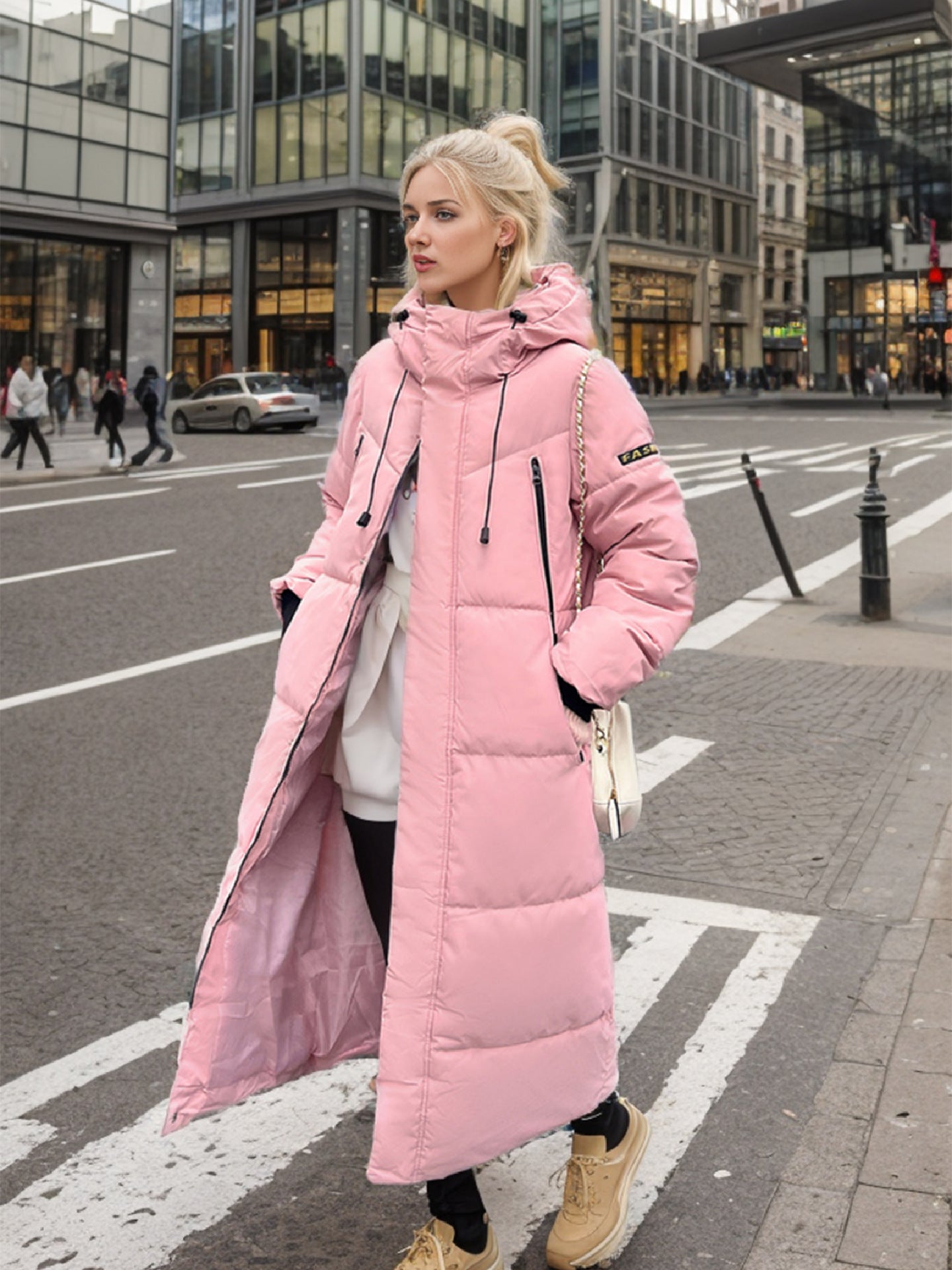 Ladies Down Cotton Padded Long Winter Coat With Hood NALANI