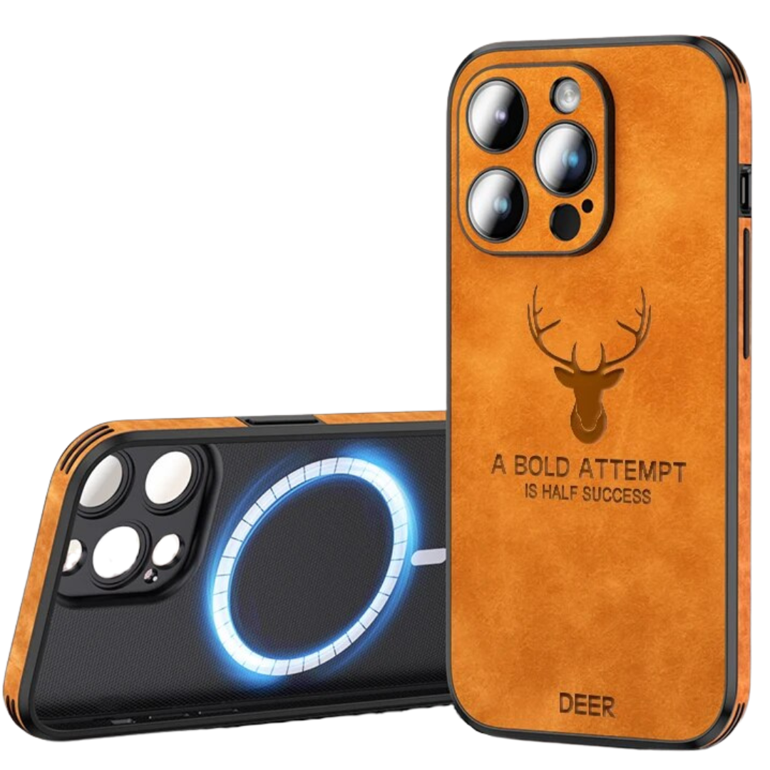 Premium Suede Leather IPhone Case With Shock Absorbing Liner Orange NALANI