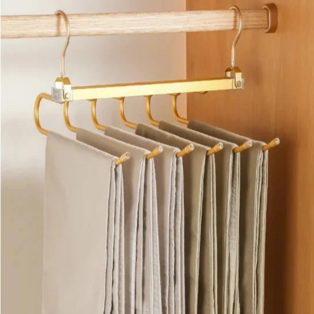 Six Tier Space Saving Pants Hanger for Closet Organization Gold 6 layer NALANI