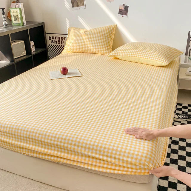 Classic Checkerboard Fitted Sheet for Minimalist Bedroom Decor Yellow NaLani