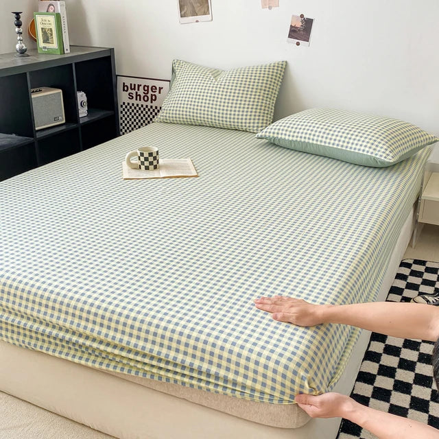 Classic Checkerboard Fitted Sheet for Minimalist Bedroom Decor Blue & Yellow NaLani