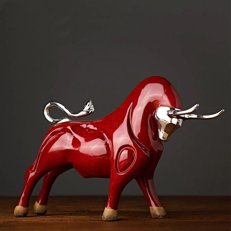 Modern Red and Black Bull Sculptures for Strength and Elegance Red Ox NaLani