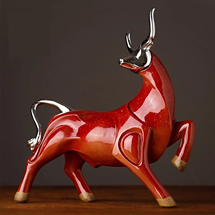 Modern Red and Black Bull Sculptures for Strength and Elegance Red Taurus NaLani