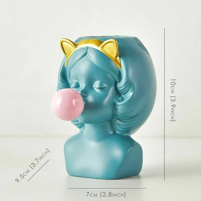 Cute Bubblegum Girl Ceramic Face Vase for Whimsical Home Decor NALANI