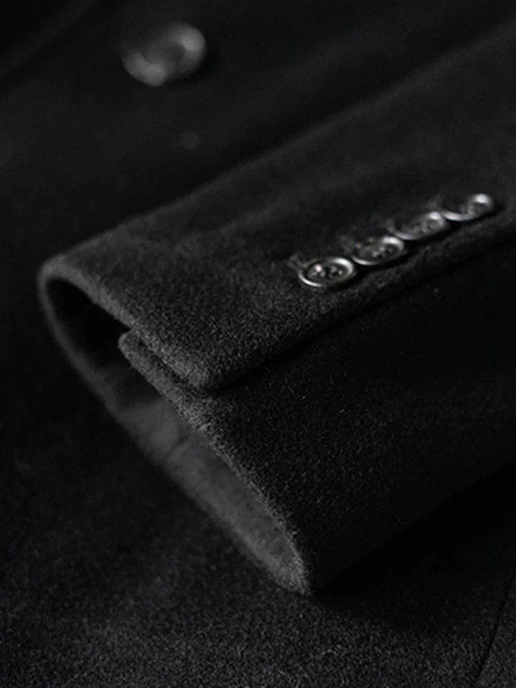 Long Warm Black Trench Coat For Men Wool Blend Winter Ready-Zomer Jassen-NaLani