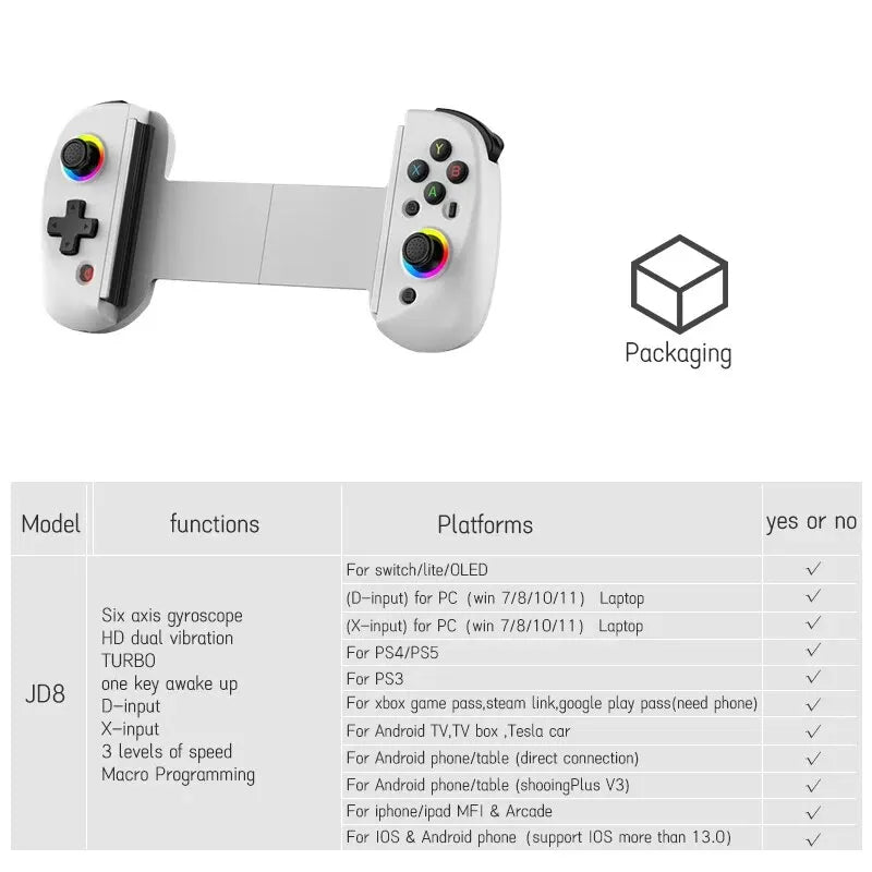 Mobile and Console Gaming Controller with RGB LED Lighting White NALANI
