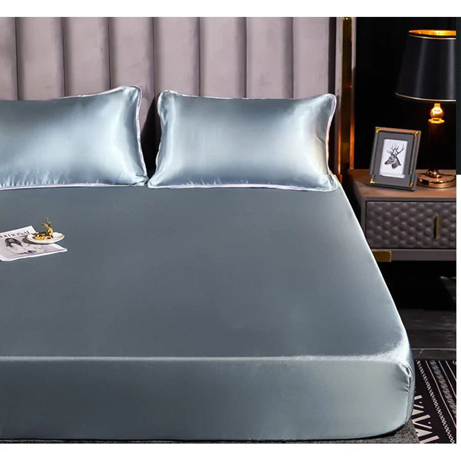 Washable Luxury Satin Elastic Fitted Sheet For Double Bed NALANI