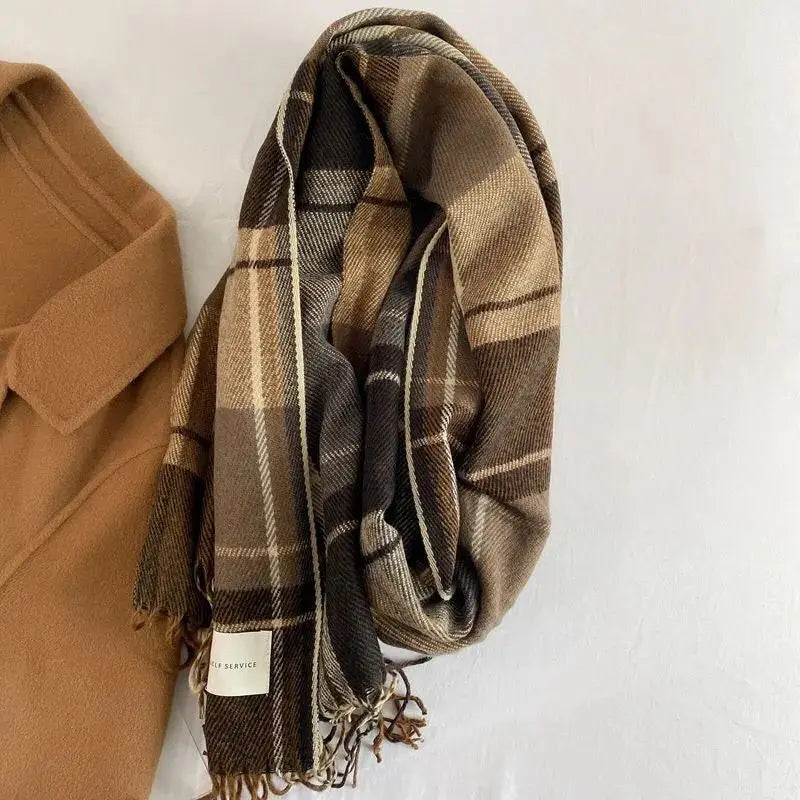 Winter Chic Scarf Thick Acrylic Cotton Checkered Pattern NALANI