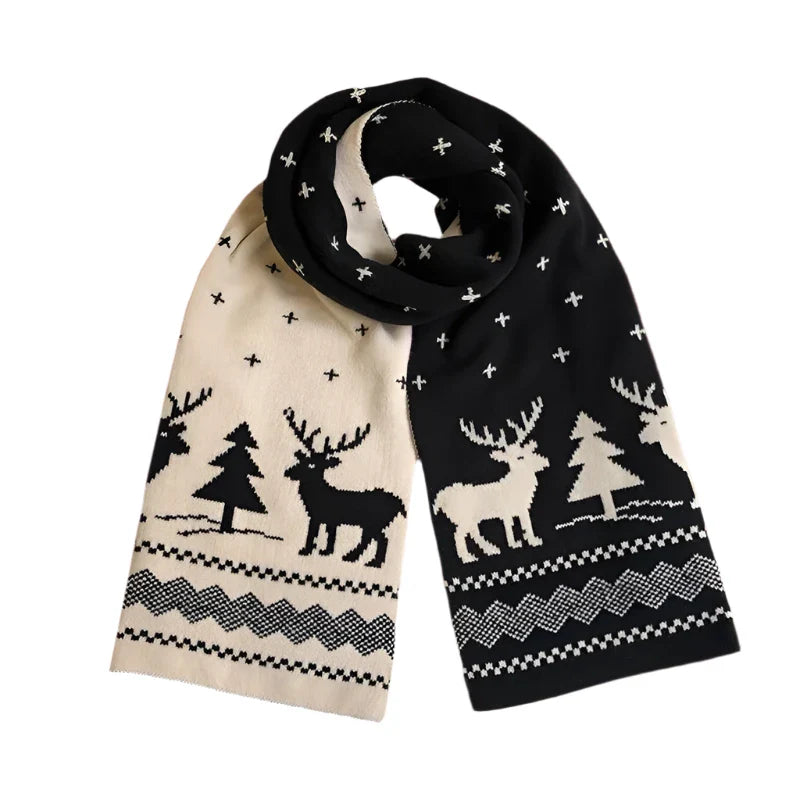 Cozy Winter Christmas Scarf Double Sided Knit Wool Warm Black NALANI