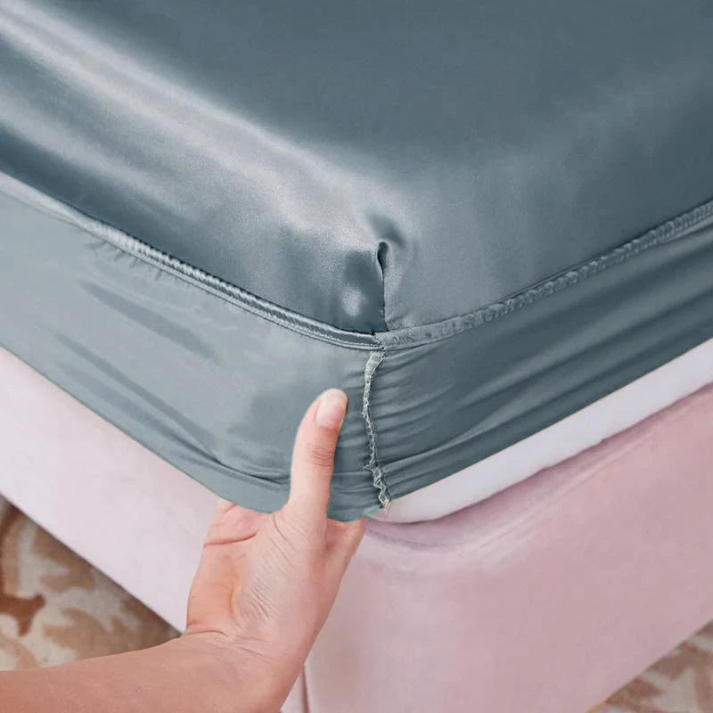 Washable Luxury Satin Elastic Fitted Sheet For Double Bed NALANI