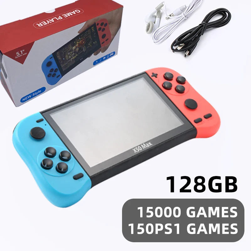 Retro Handheld Game Console 64GB 15000 Games Built In Blue Red NALANI