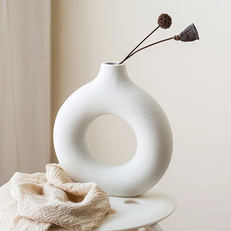 Minimalist Nordic Donut Design Vase for Home Decor White NaLani