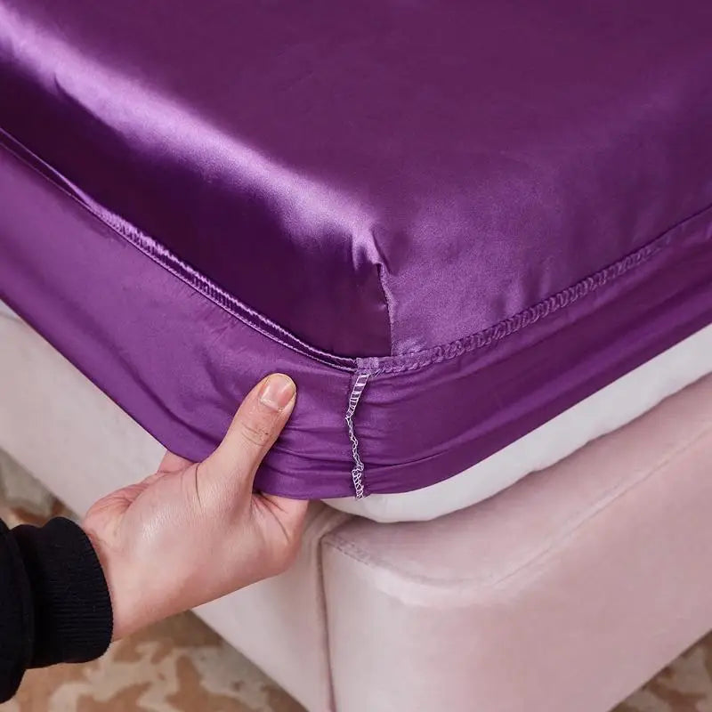 Washable Luxury Satin Elastic Fitted Sheet For Double Bed NALANI