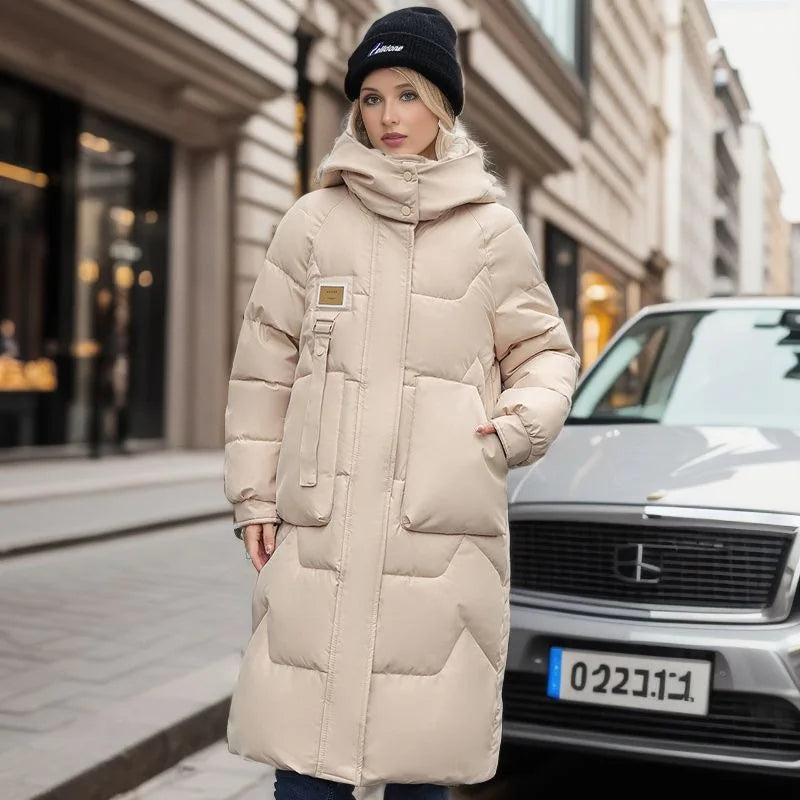 Women Long Winter Parka With Hood Thick Padded Jacket-Zomer Jassen-NaLani