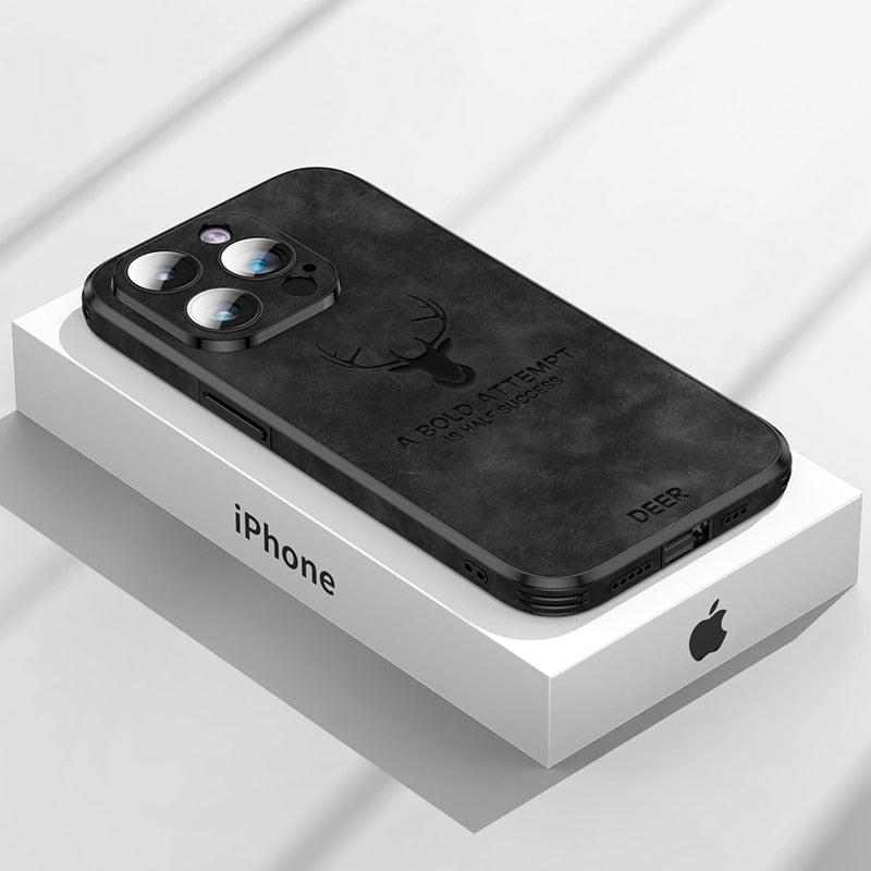 Premium Suede Leather IPhone Case With Shock Absorbing Liner Black NALANI