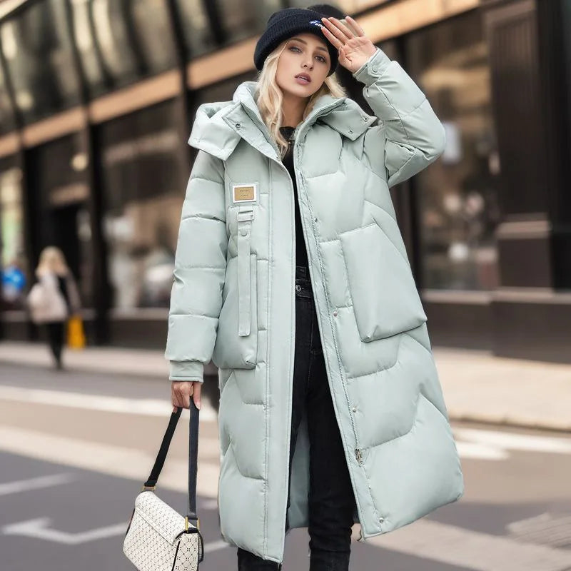 Women Long Winter Parka With Hood Thick Padded Jacket-Zomer Jassen-NaLani