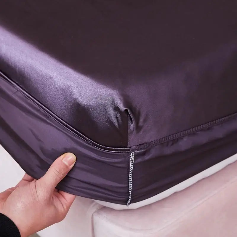 Washable Luxury Satin Elastic Fitted Sheet For Double Bed NALANI