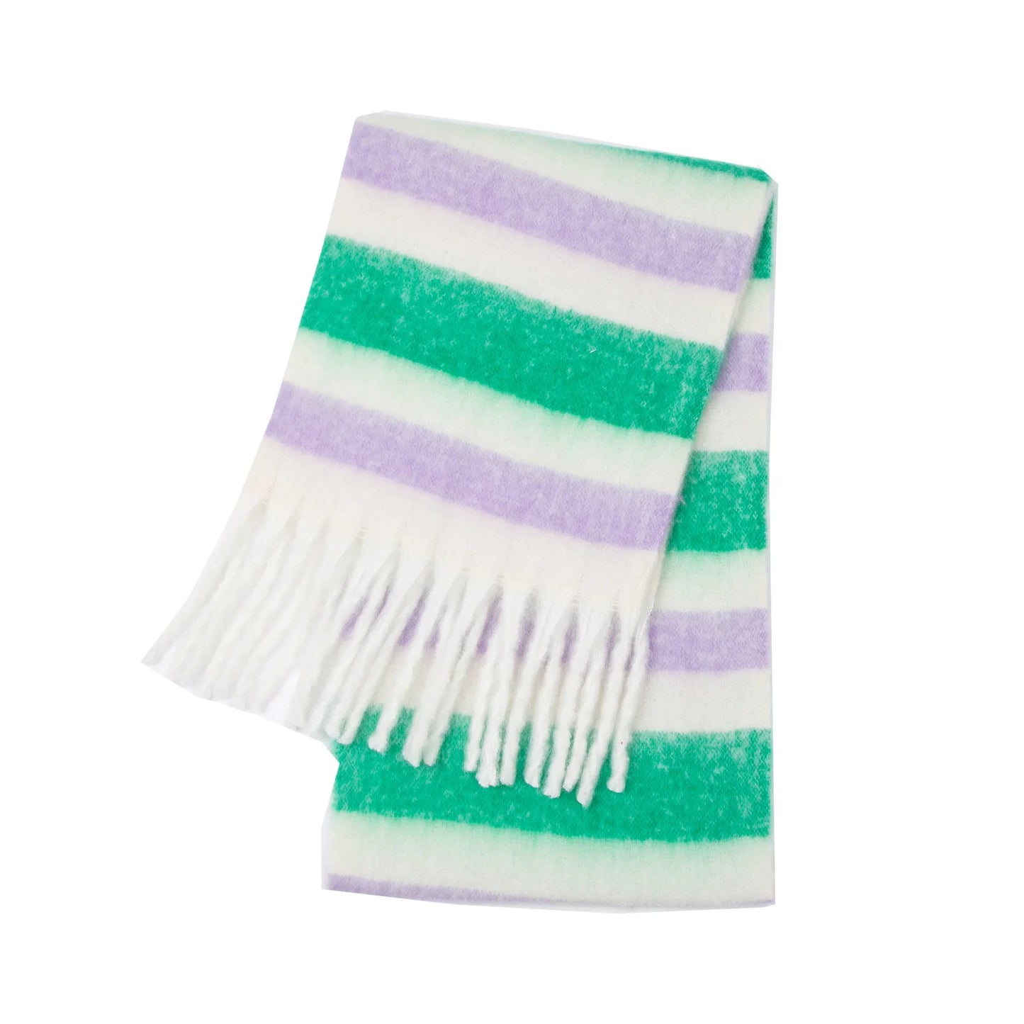 Cozy Thick Rainbow Cashmere Winter Scarf With Stripes Green 38x230cm NALANI