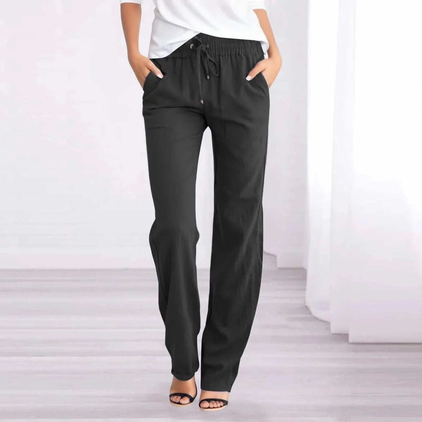 Caleni | Women's Casual Trousers - Relaxed Fit - Elastic Waist - Breathable Lightweight Fabric