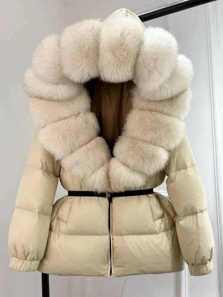 Winter Puffer Jacket With Fur Hood For Women Deluxe Beige NALANI