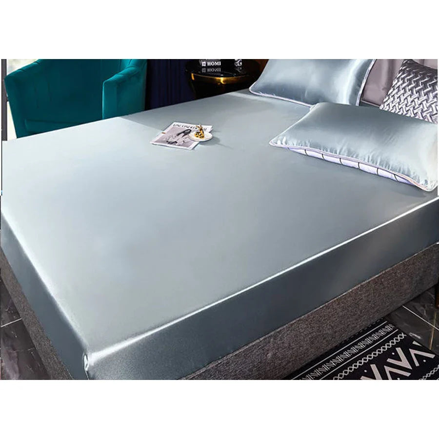 Washable Luxury Satin Elastic Fitted Sheet For Double Bed NALANI