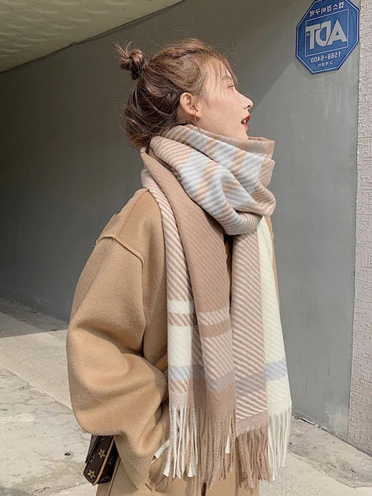 Chic Winter Scarf With Vintage Plaid Pattern For Women NALANI