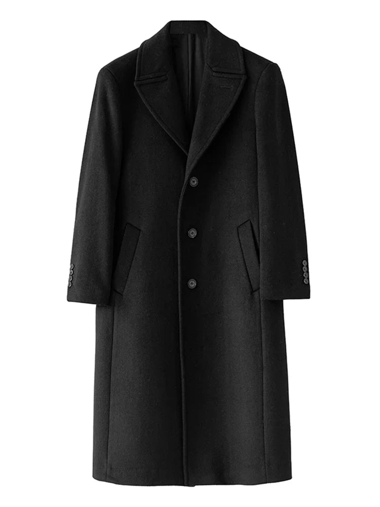 Long Warm Black Trench Coat For Men Wool Blend Winter Ready-Zomer Jassen-NaLani