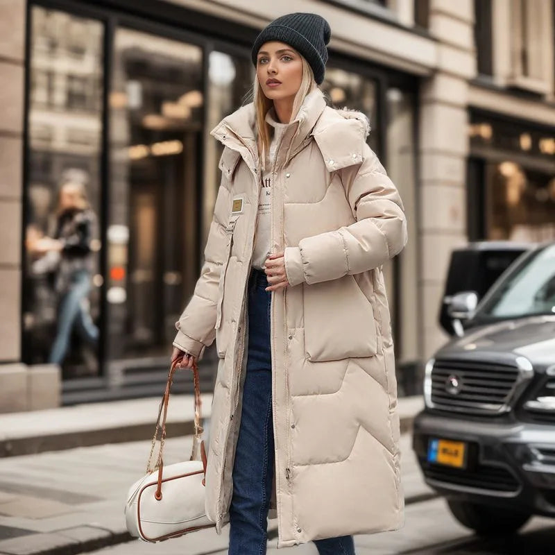 Women Long Winter Parka With Hood Thick Padded Jacket-Zomer Jassen-NaLani