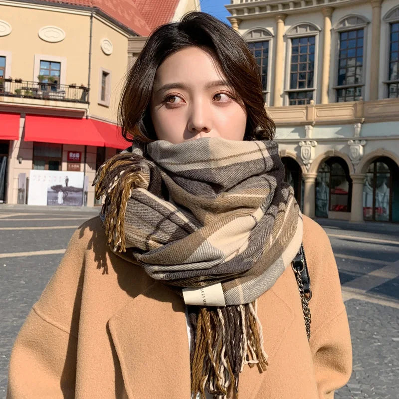 Winter Chic Scarf Thick Acrylic Cotton Checkered Pattern NALANI