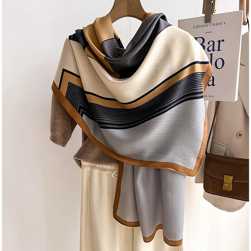 Oversized Winter Wool Cotton Blend Scarf for Women Cozy White NALANI