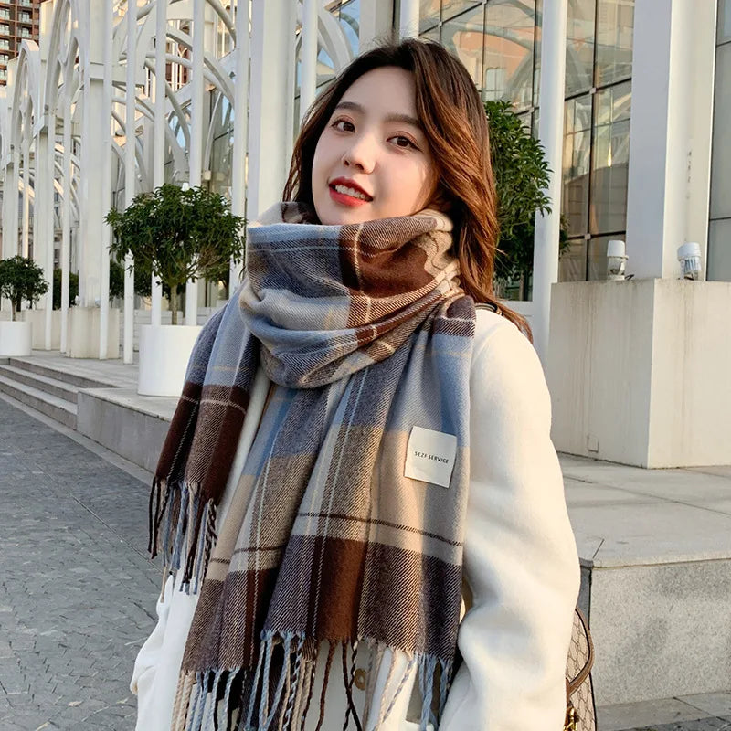 Winter Chic Scarf Thick Acrylic Cotton Checkered Pattern NALANI