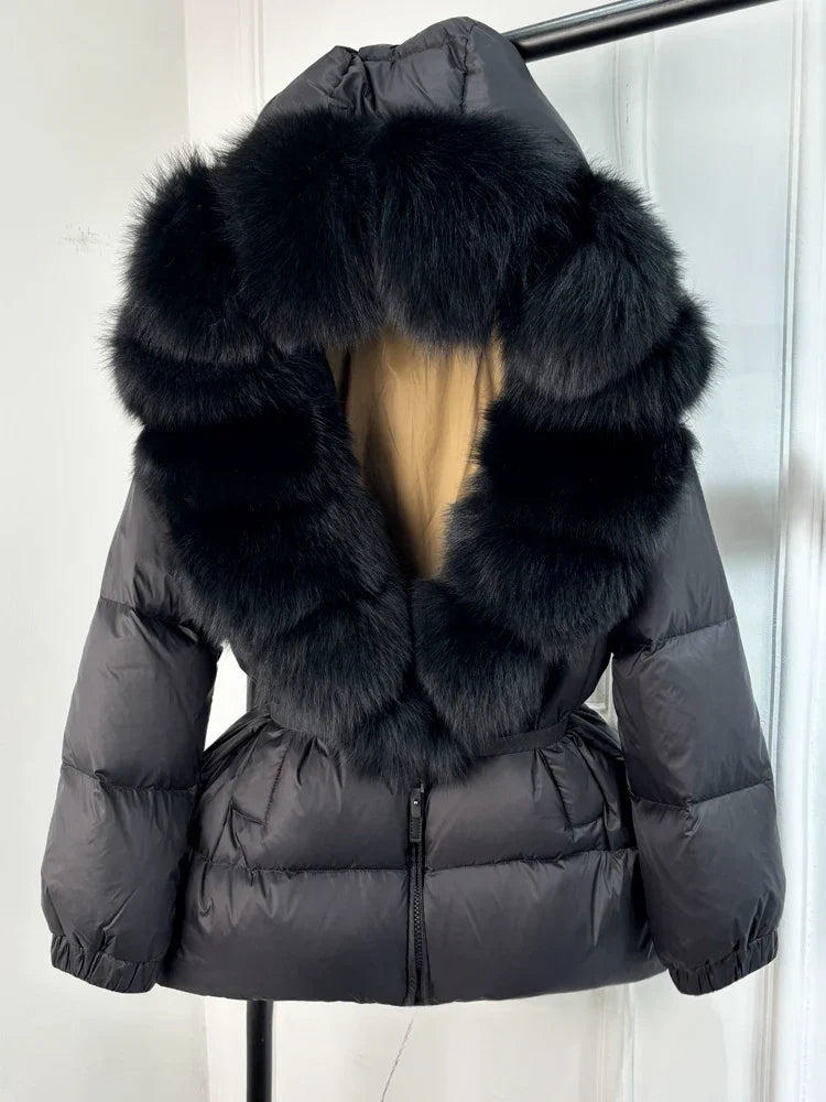 Winter Puffer Jacket With Fur Hood For Women Deluxe Black NALANI