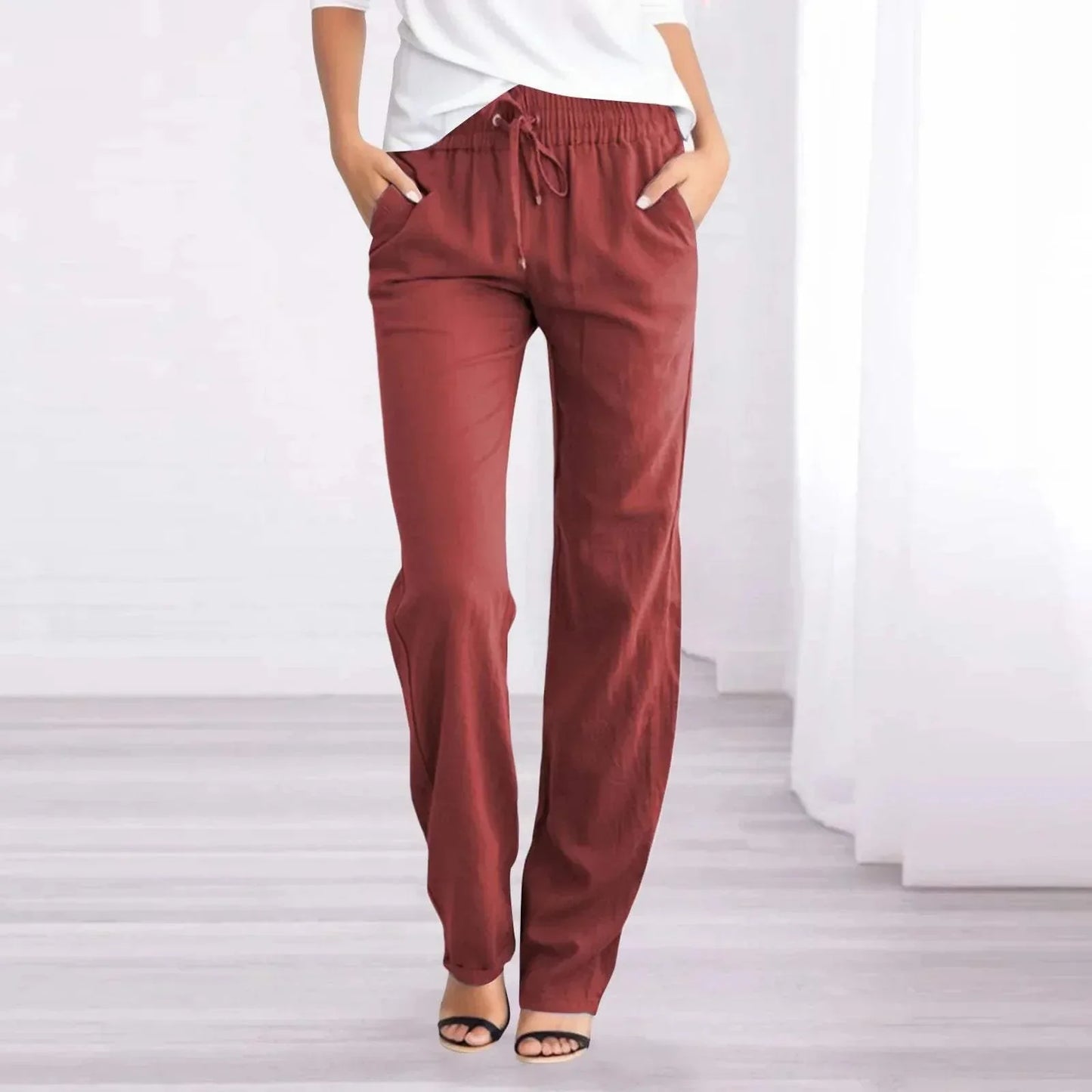Caleni | Women's Casual Trousers - Relaxed Fit - Elastic Waist - Breathable Lightweight Fabric