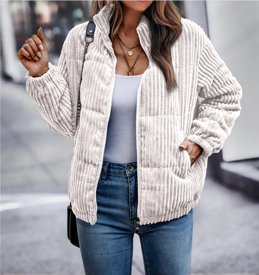 Corduroy Winter Coat For Women Warm Classic Style Everyday White NALANI