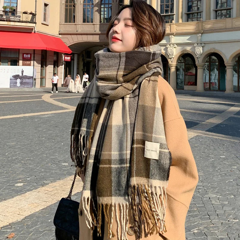 Winter Chic Scarf Thick Acrylic Cotton Checkered Pattern NALANI