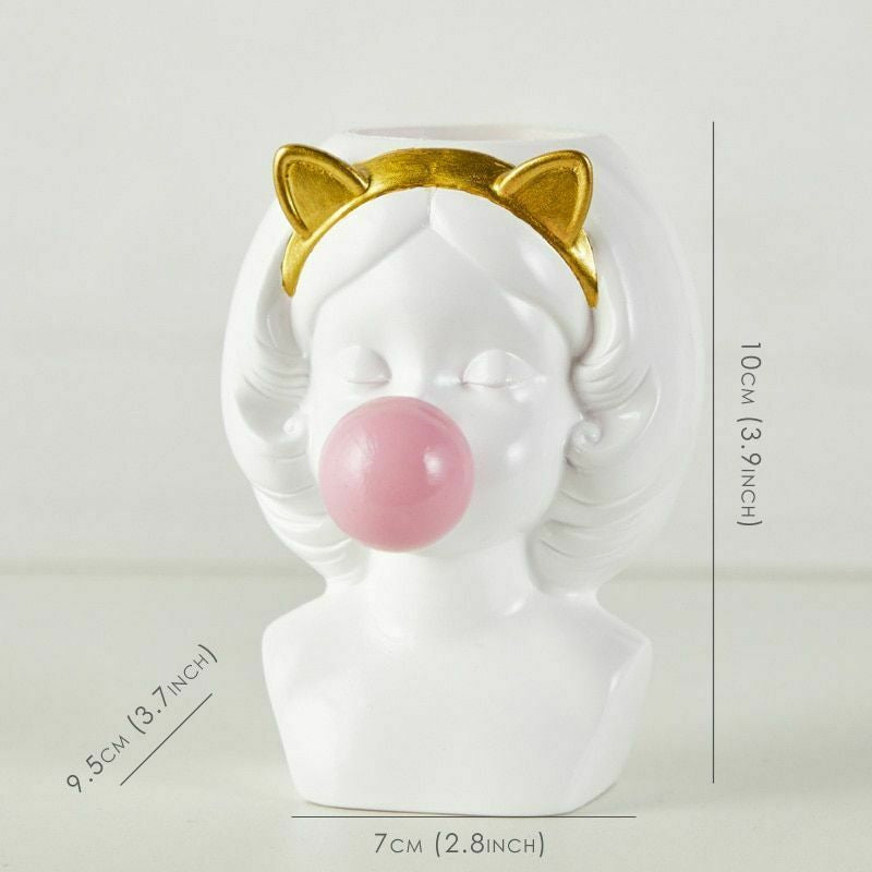 Cute Bubblegum Girl Ceramic Face Vase for Whimsical Home Decor NALANI
