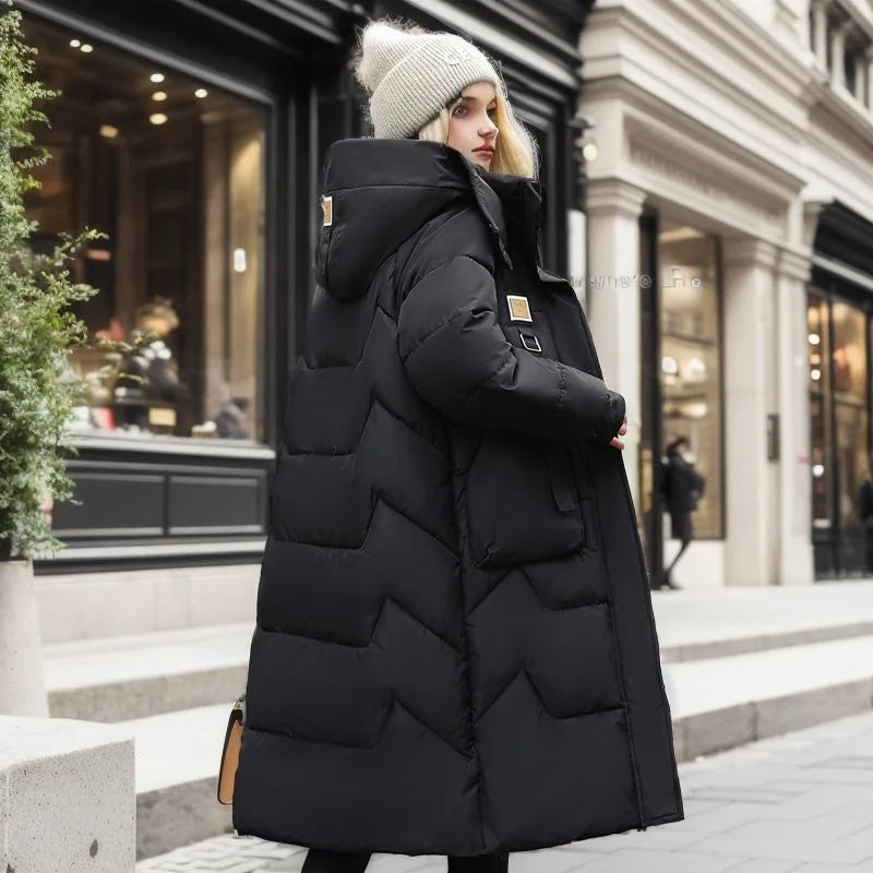 Women Long Winter Parka With Hood Thick Padded Jacket-Zomer Jassen-NaLani