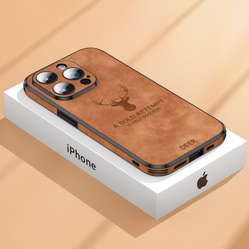 Premium Suede Leather IPhone Case With Shock Absorbing Liner Brown NALANI