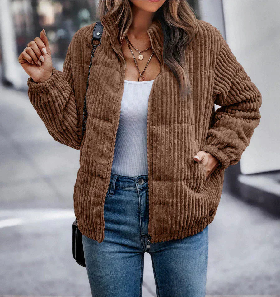 Corduroy Winter Coat For Women Warm Classic Style Everyday Brown NALANI