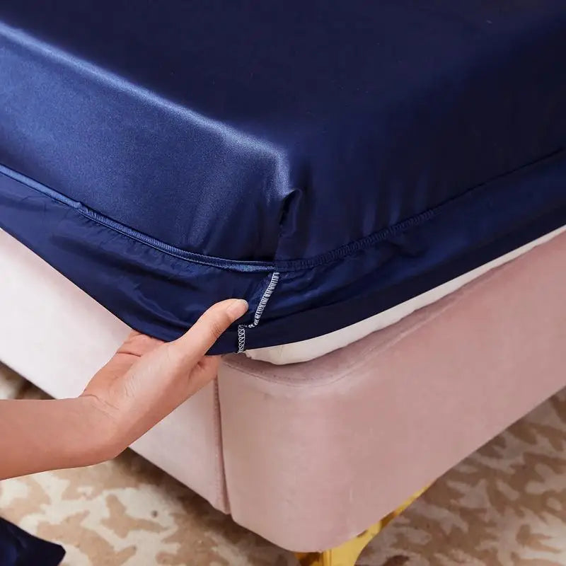Washable Luxury Satin Elastic Fitted Sheet For Double Bed NALANI