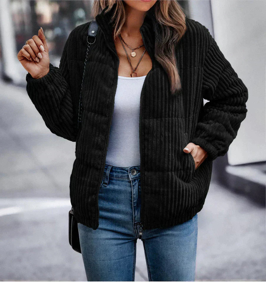 Corduroy Winter Coat For Women Warm Classic Style Everyday Black NALANI