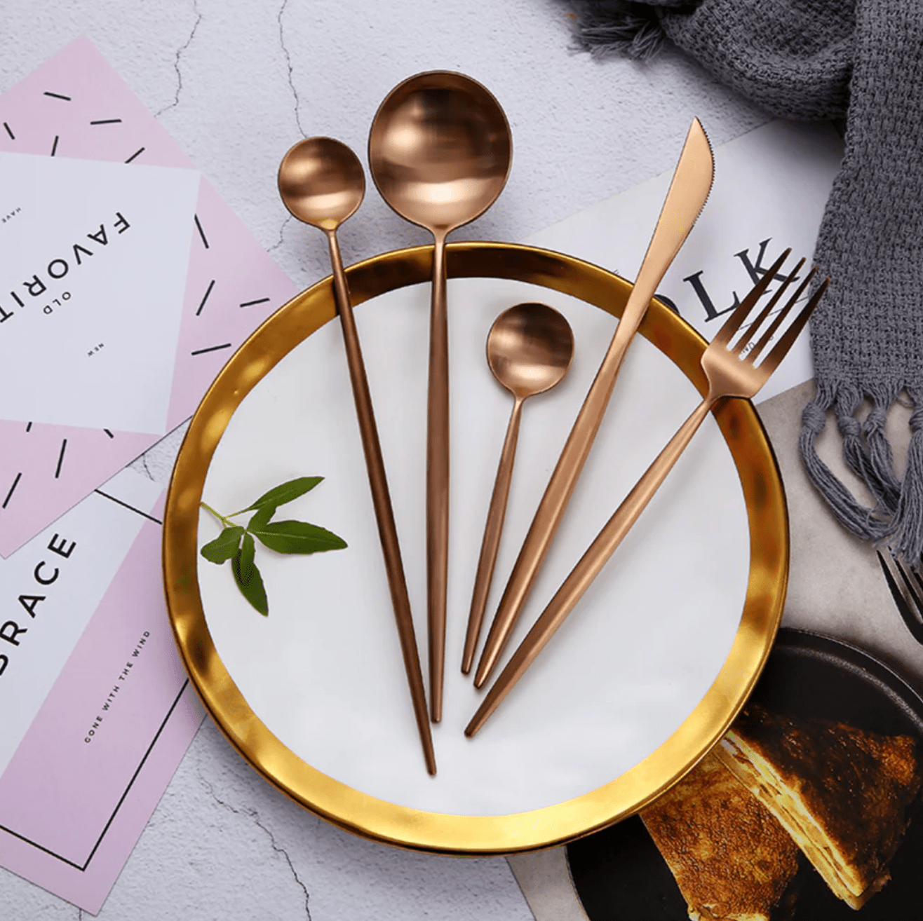 Slim Stainless Steel Cutlery Set 16 or 20 Piece Dining Rose Gold 16 Piece Set NALANI