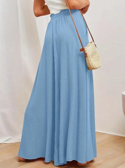 Nalani | Women's Palazzo Trousers - High Waist - Wide Leg - Elastic Drawstring - Full Length