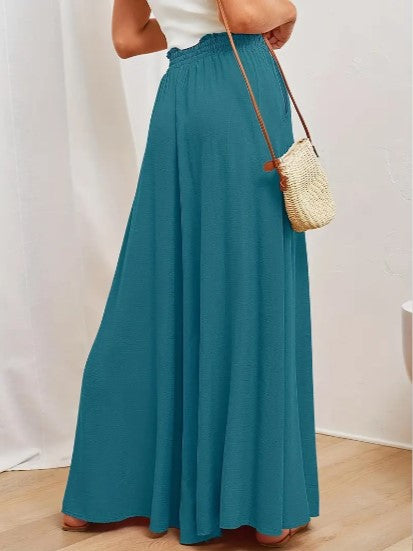 Nalani | Women's Palazzo Trousers - High Waist - Wide Leg - Elastic Drawstring - Full Length