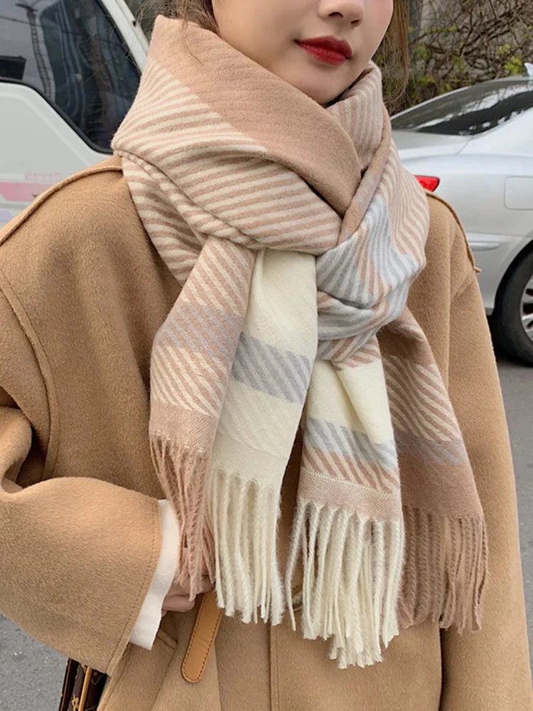 Chic Winter Scarf With Vintage Plaid Pattern For Women NALANI