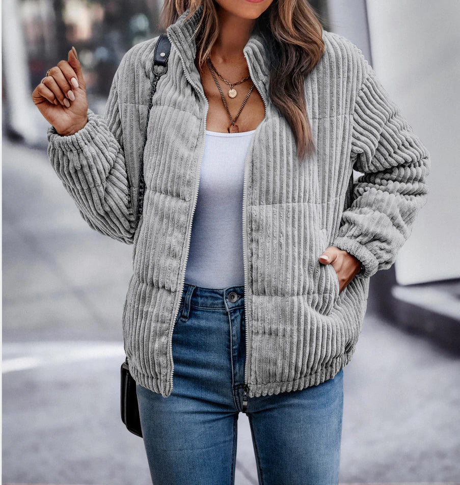Corduroy Winter Coat For Women Warm Classic Style Everyday Gray NALANI