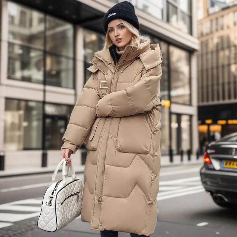 Women Long Winter Parka With Hood Thick Padded Jacket-Zomer Jassen-NaLani