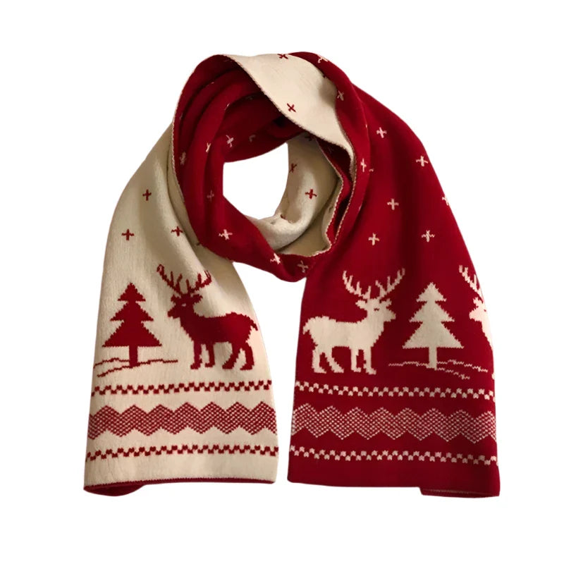 Cozy Winter Christmas Scarf Double Sided Knit Wool Warm Red NALANI