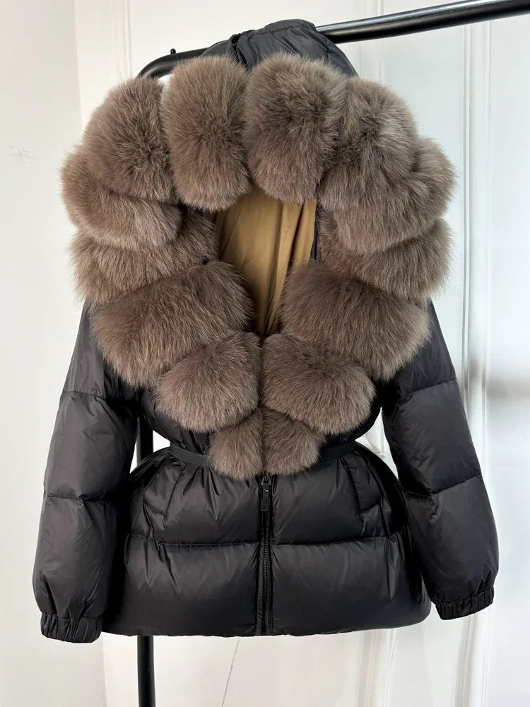 Winter Puffer Jacket With Fur Hood For Women Deluxe Black Brown NALANI