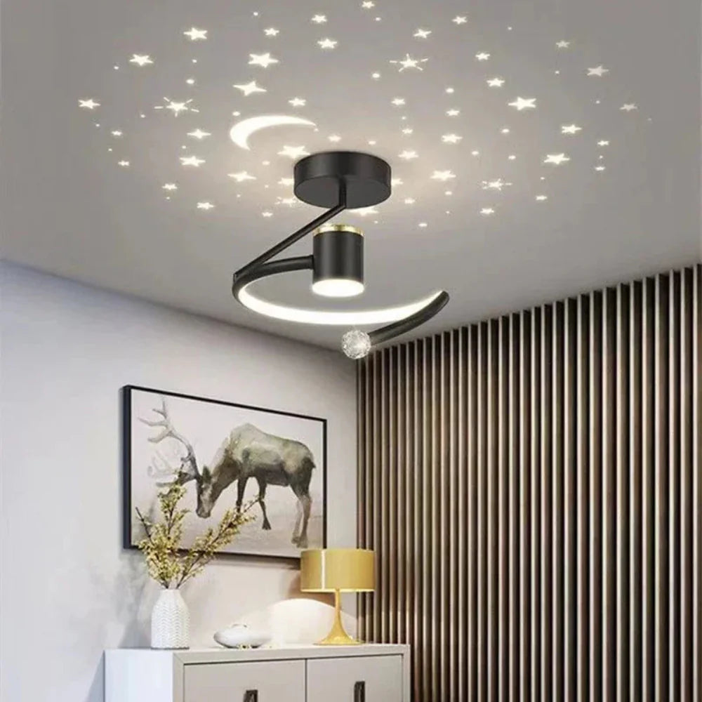 Dimmable LED Ceiling Light With Starry Sky Ambient Effect Black 25 × 20 cm NALANI
